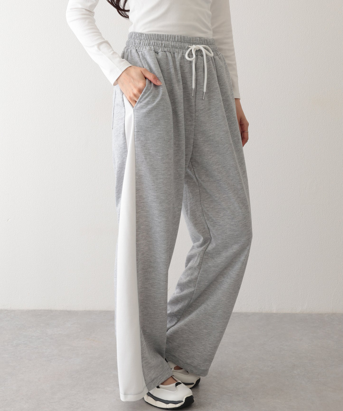 配色 切り替え 裏毛 ワイド スウェット トラック パンツ