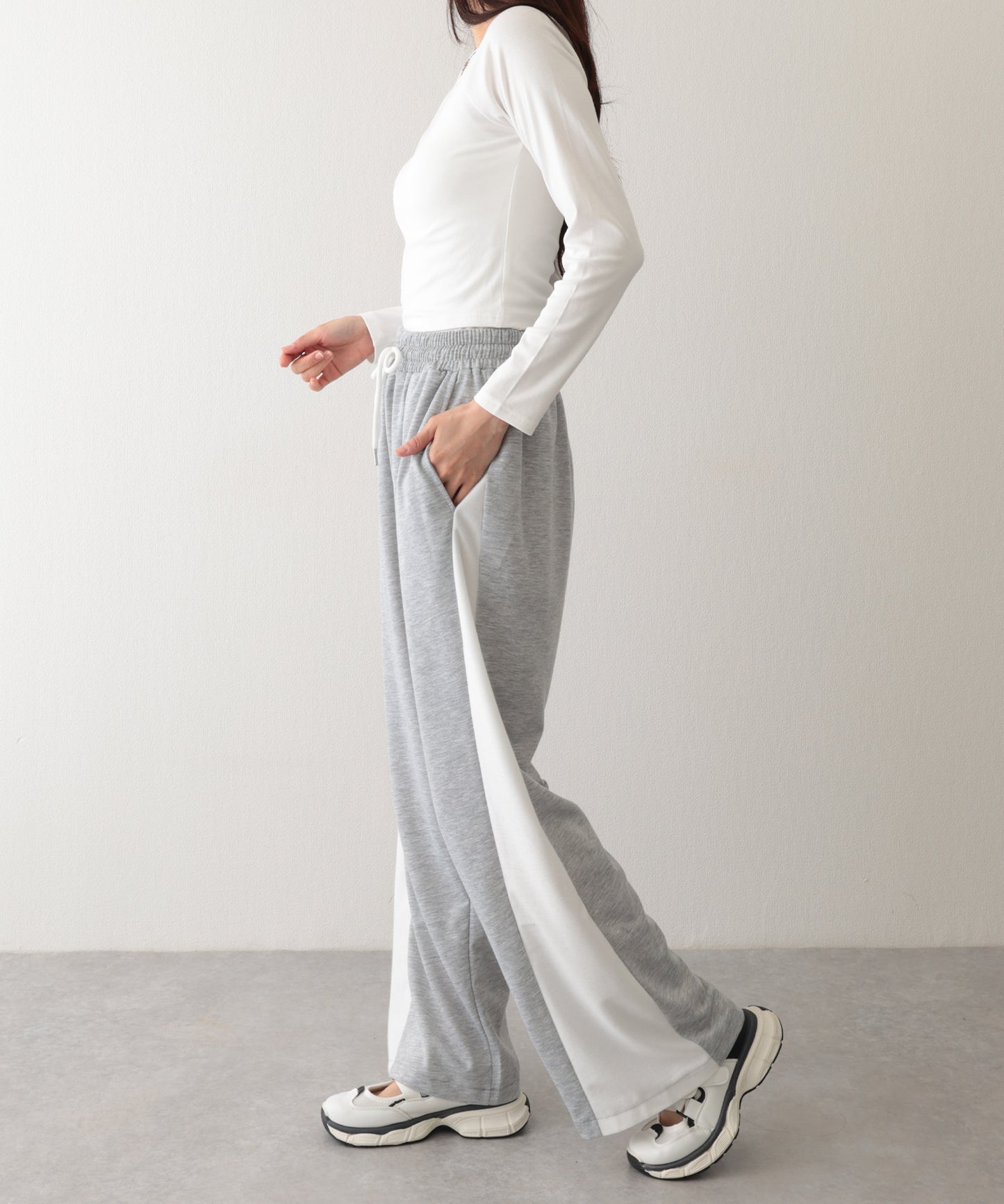 配色 切り替え 裏毛 ワイド スウェット トラック パンツ