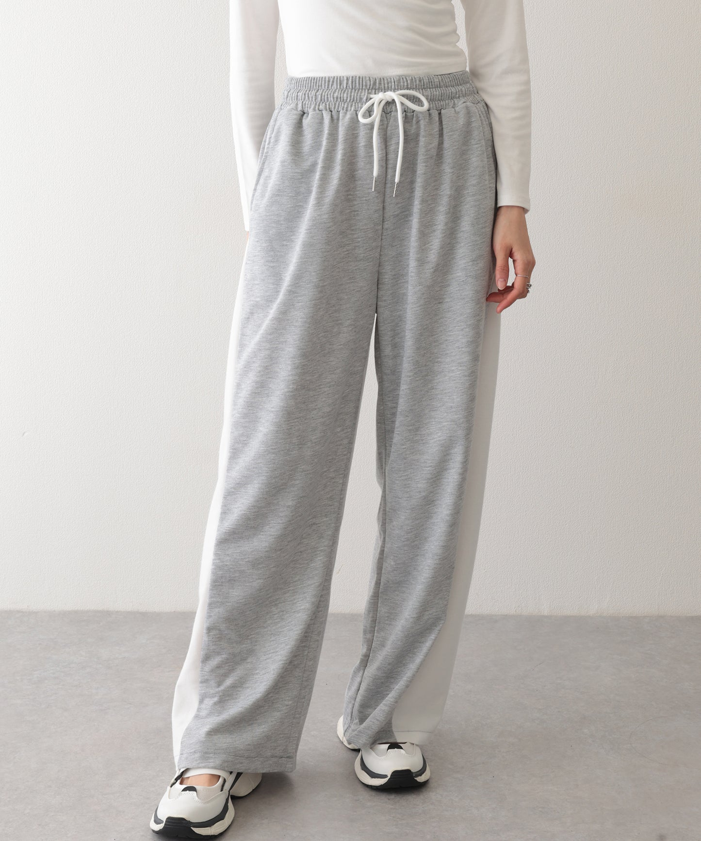 配色 切り替え 裏毛 ワイド スウェット トラック パンツ