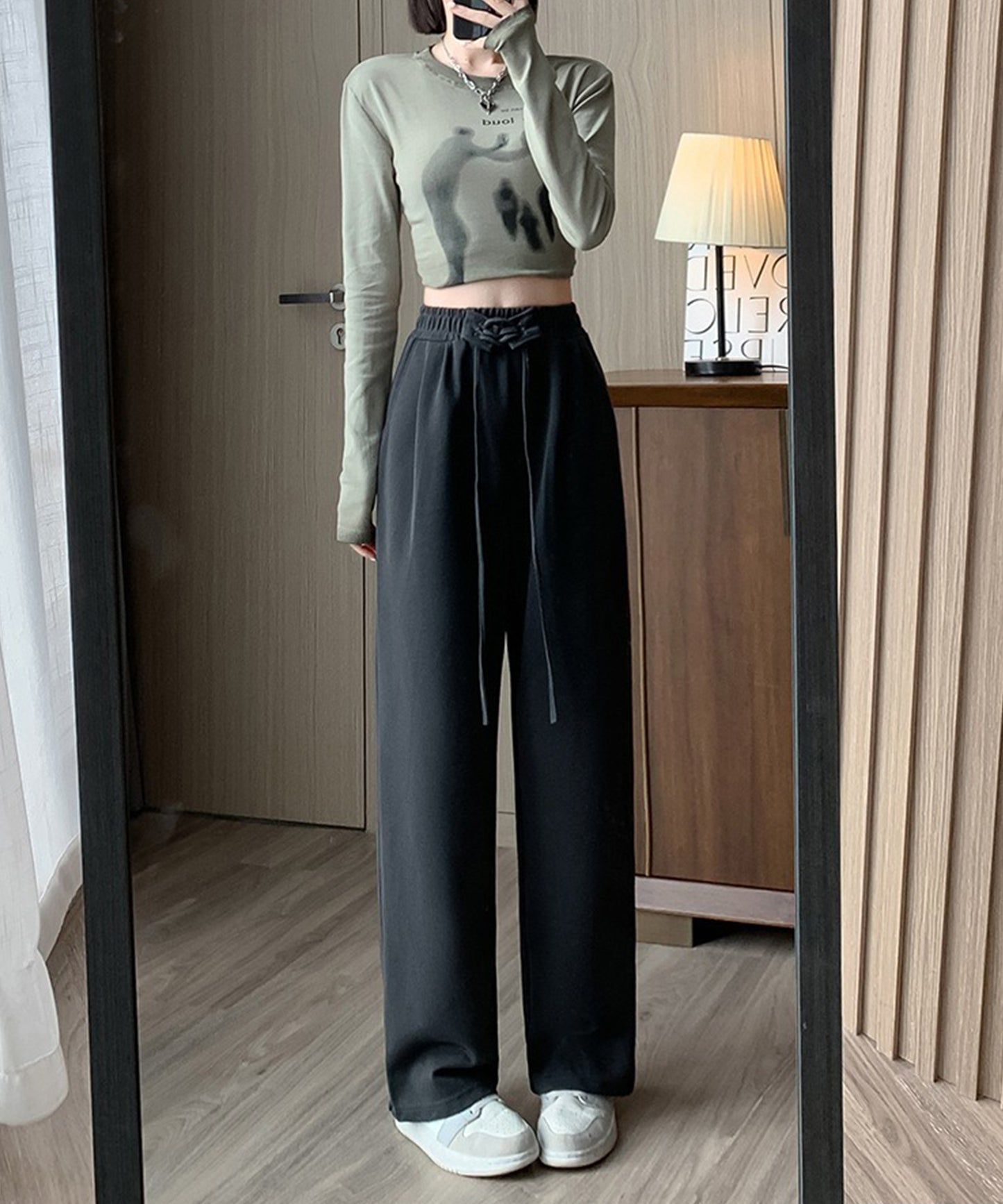 ウエスト レースアップ タック スウェット パンツ