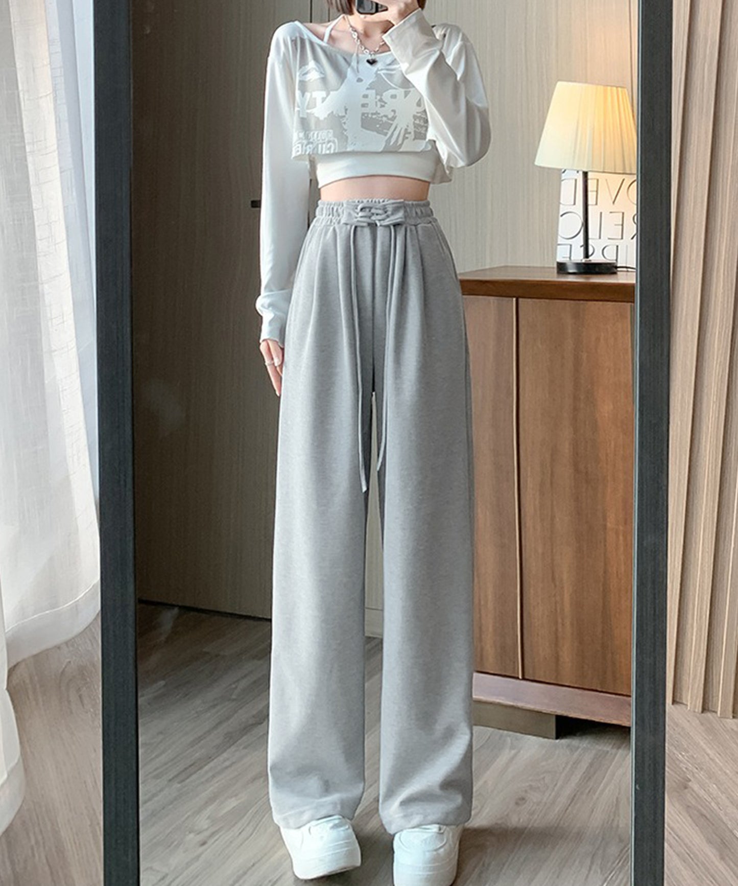 ウエスト レースアップ タック スウェット パンツ