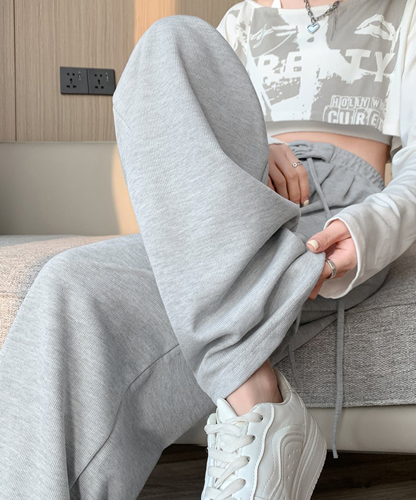 ウエスト レースアップ タック スウェット パンツ