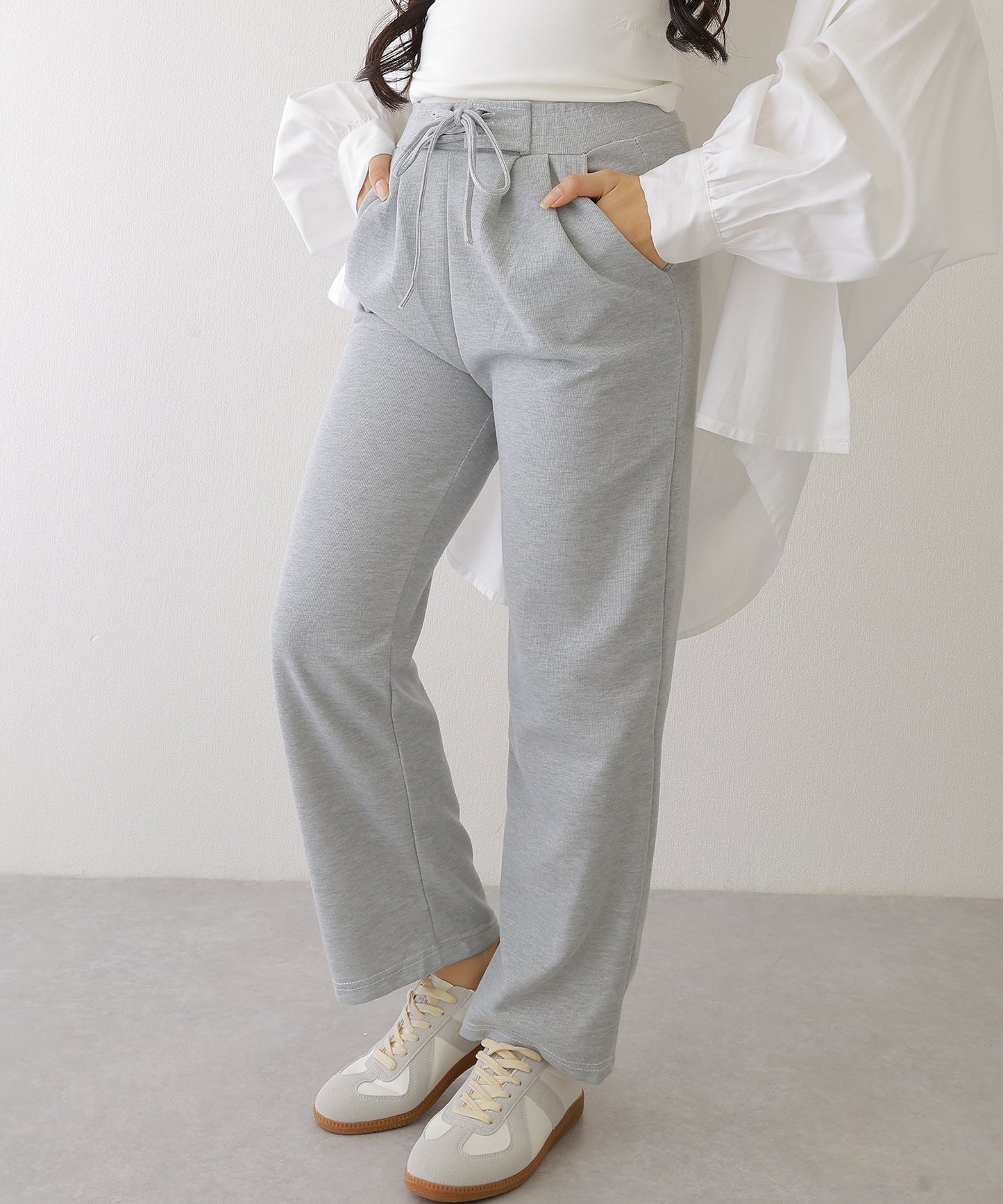ウエスト レースアップ タック スウェット パンツ