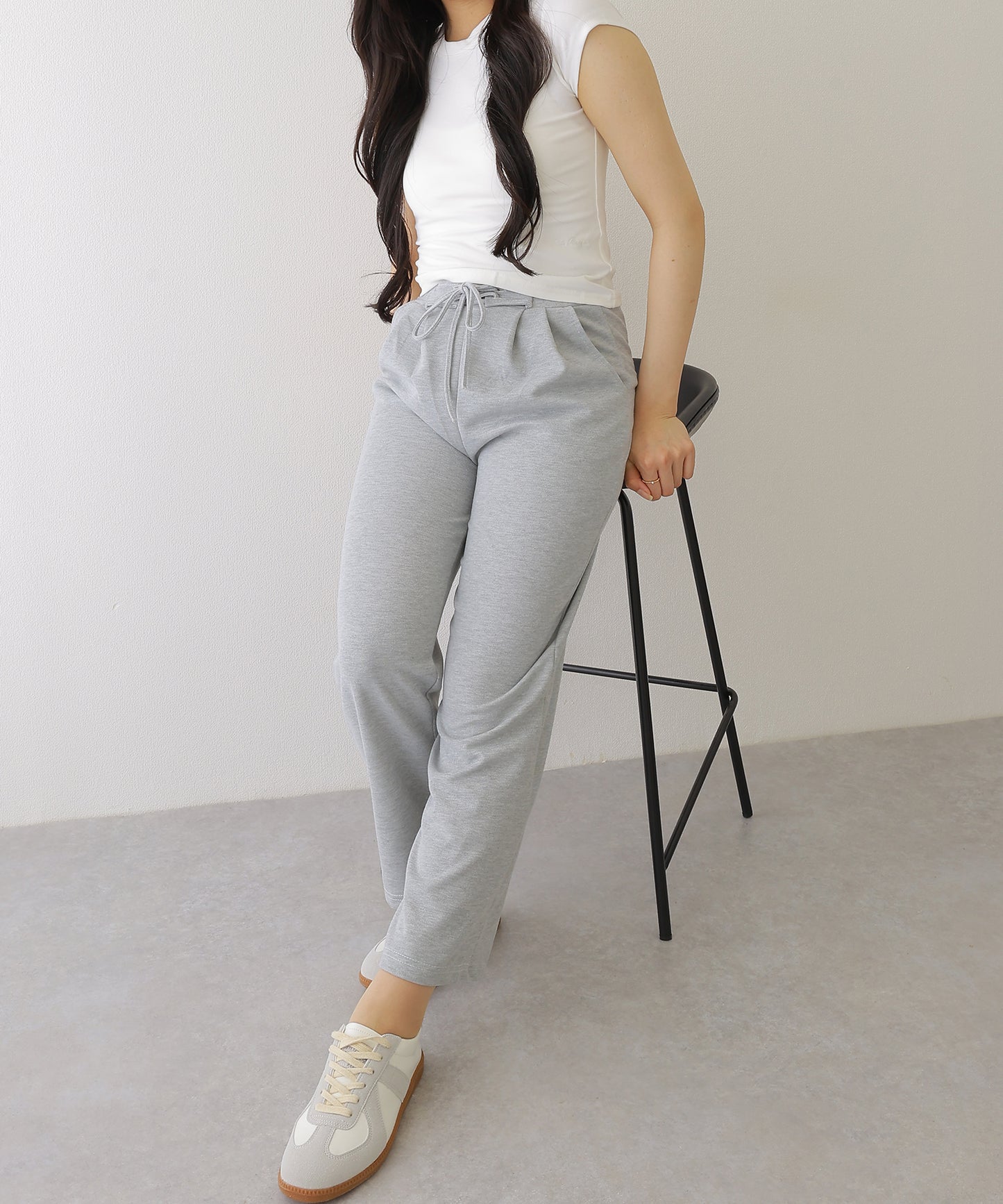 ウエスト レースアップ タック スウェット パンツ
