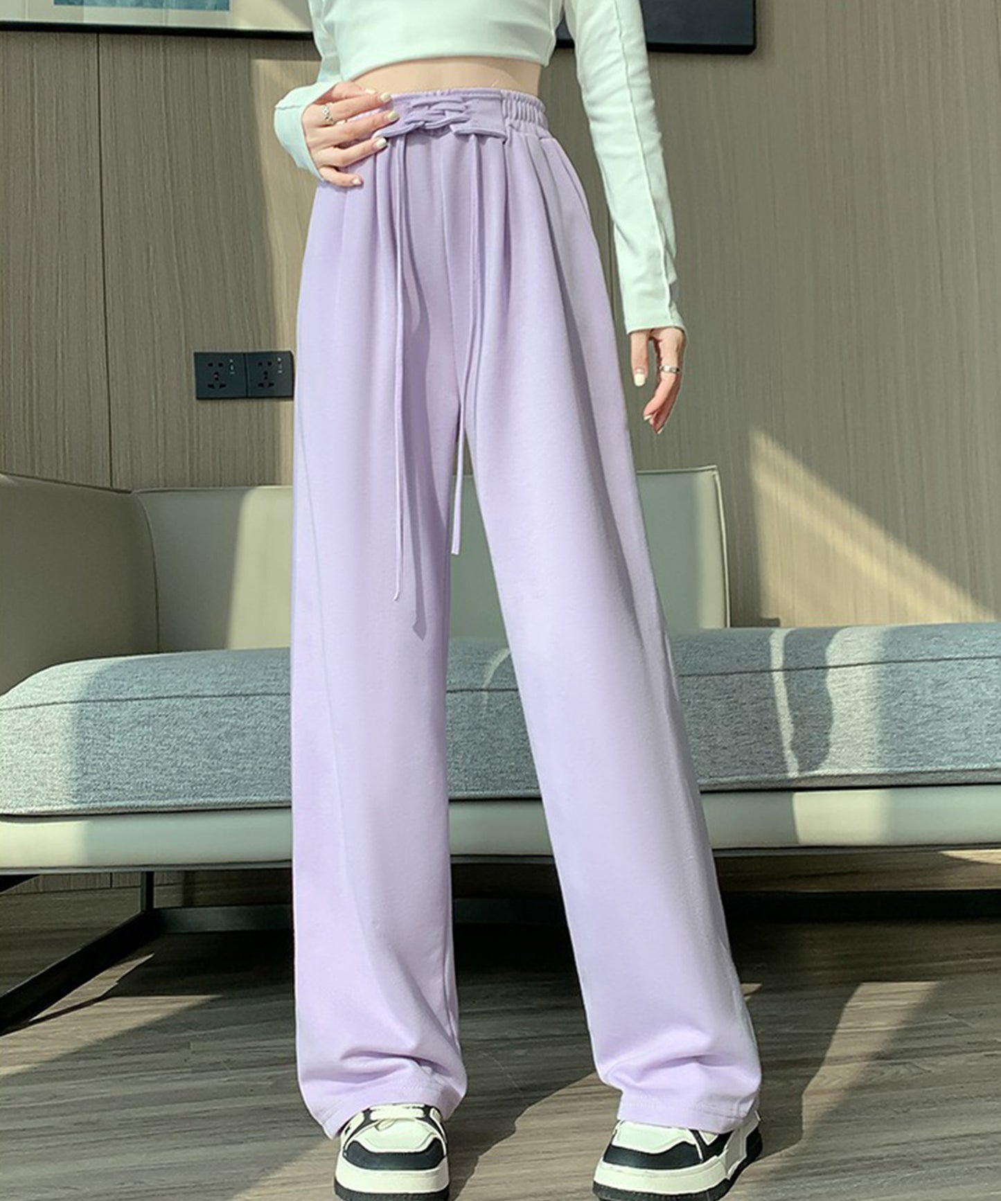 ウエスト レースアップ タック スウェット パンツ