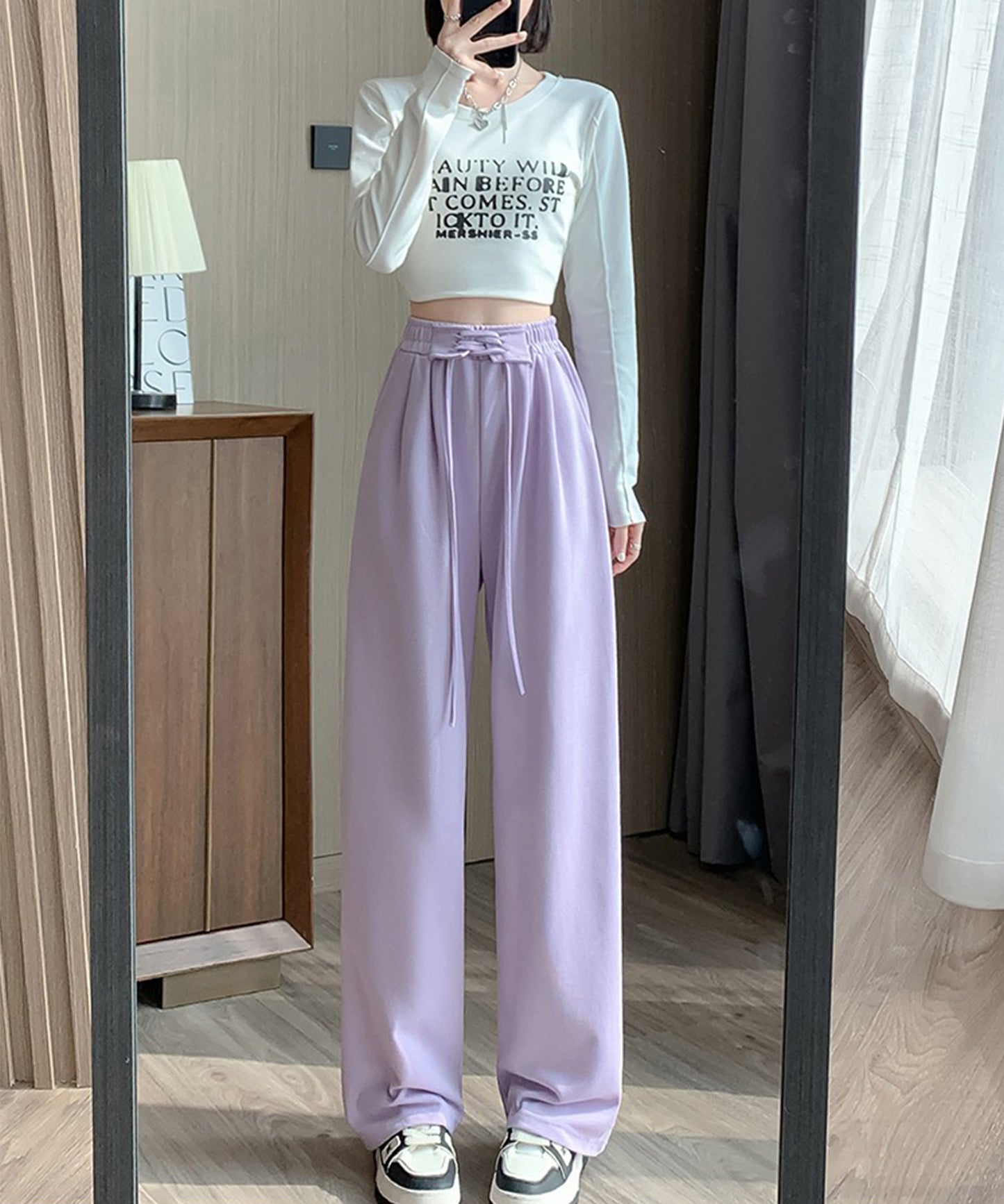 ウエスト レースアップ タック スウェット パンツ