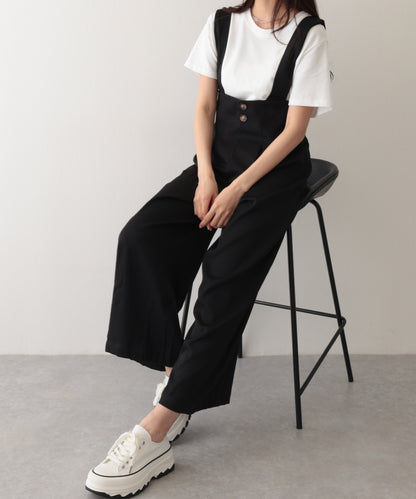 ダブルタック ボタン ハイウエスト サロペット パンツ