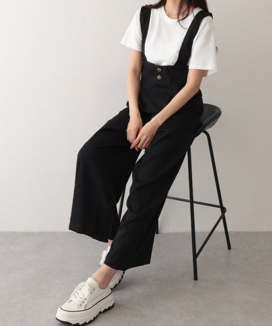 ダブルタック ボタン ハイウエスト サロペット パンツ