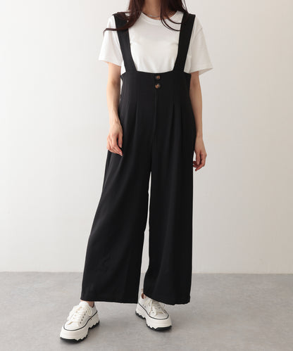 ダブルタック ボタン ハイウエスト サロペット パンツ