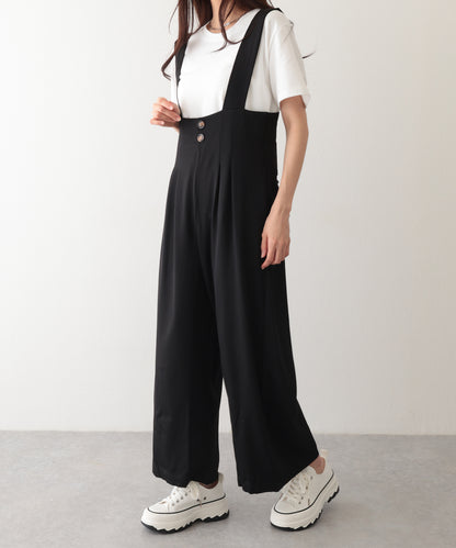 ダブルタック ボタン ハイウエスト サロペット パンツ