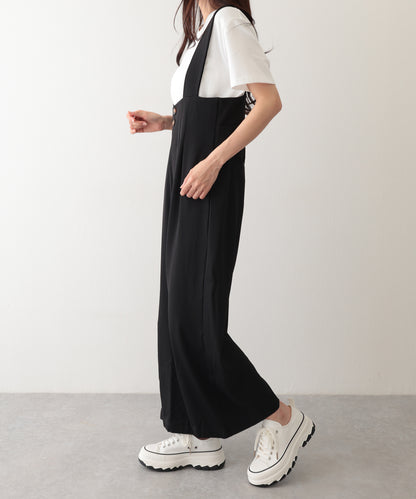 ダブルタック ボタン ハイウエスト サロペット パンツ