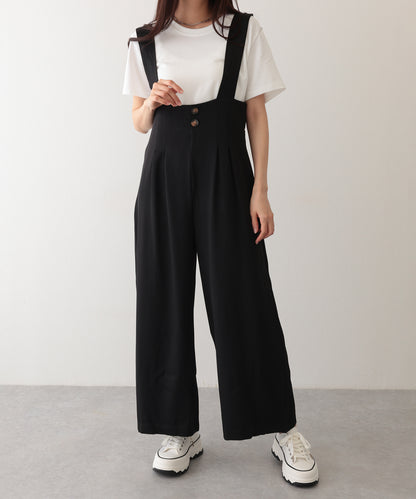 ダブルタック ボタン ハイウエスト サロペット パンツ