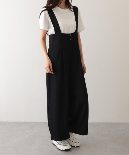 ダブルタック ボタン ハイウエスト サロペット パンツ