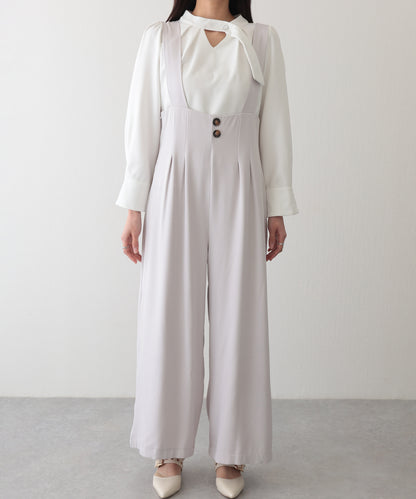 ダブルタック ボタン ハイウエスト サロペット パンツ