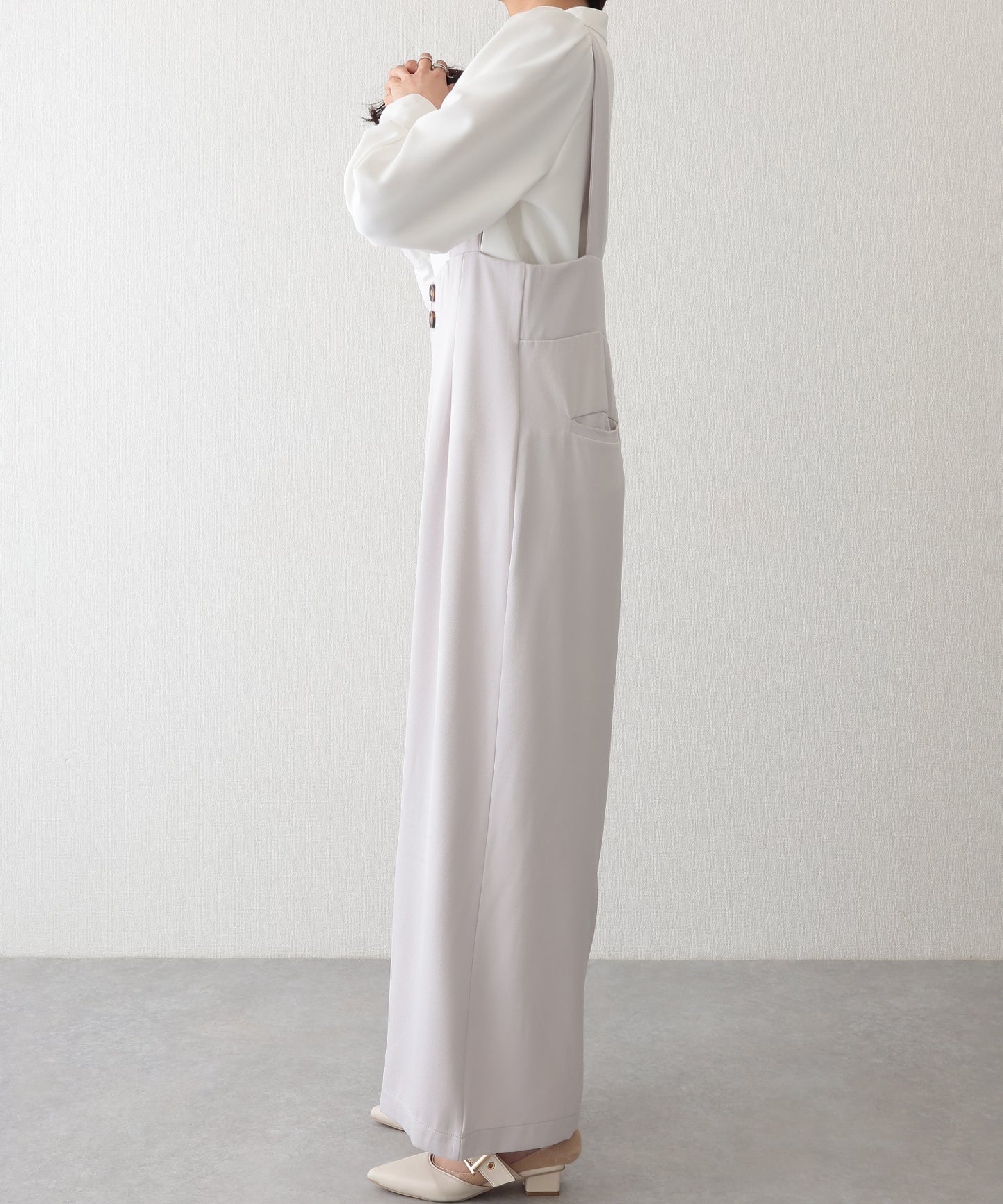 ダブルタック ボタン ハイウエスト サロペット パンツ