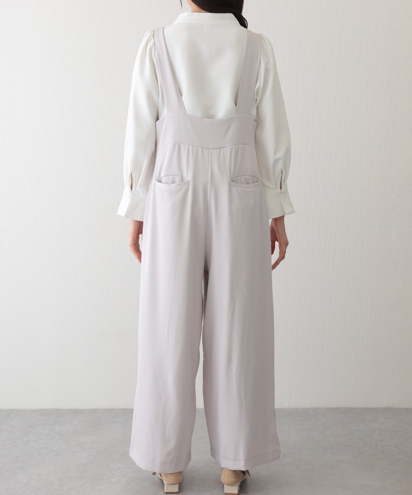 ダブルタック ボタン ハイウエスト サロペット パンツ