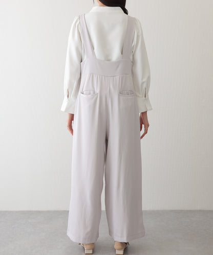 ダブルタック ボタン ハイウエスト サロペット パンツ