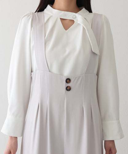 ダブルタック ボタン ハイウエスト サロペット パンツ