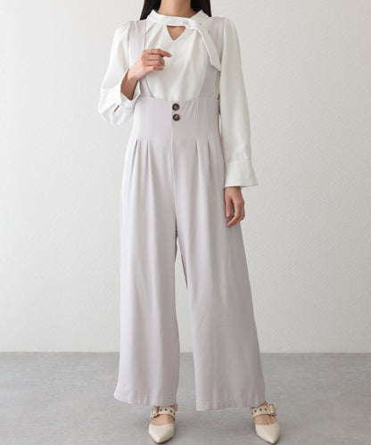 ダブルタック ボタン ハイウエスト サロペット パンツ