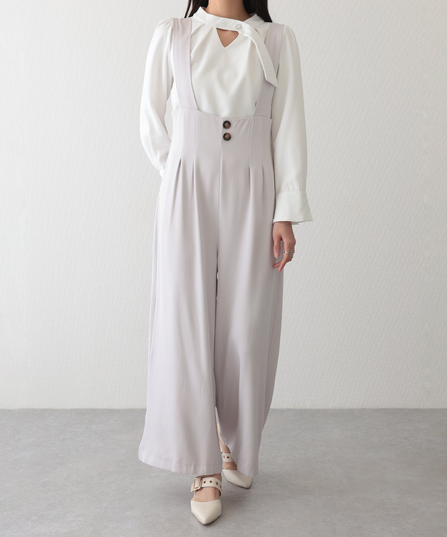 ダブルタック ボタン ハイウエスト サロペット パンツ