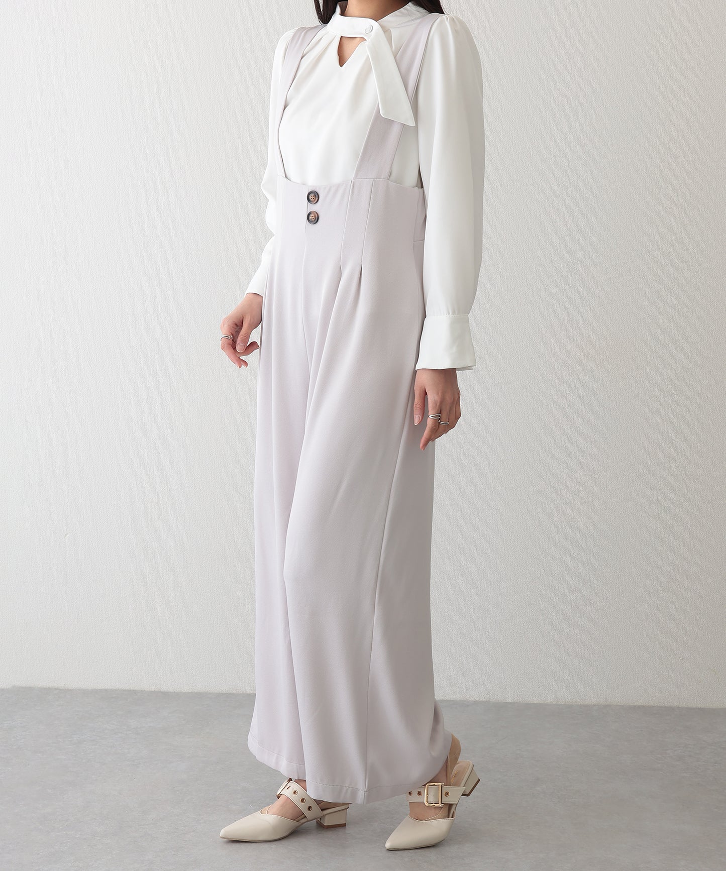 ダブルタック ボタン ハイウエスト サロペット パンツ