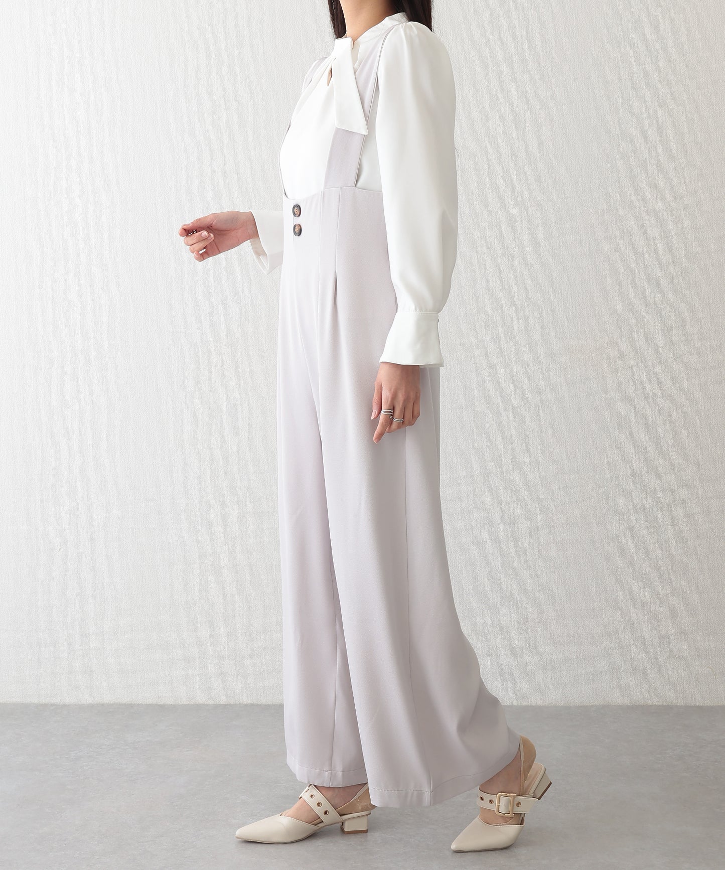 ダブルタック ボタン ハイウエスト サロペット パンツ