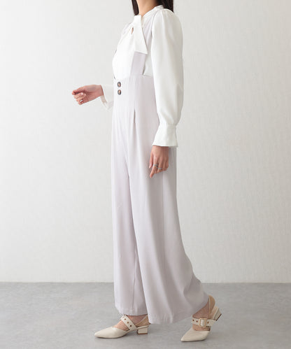 ダブルタック ボタン ハイウエスト サロペット パンツ