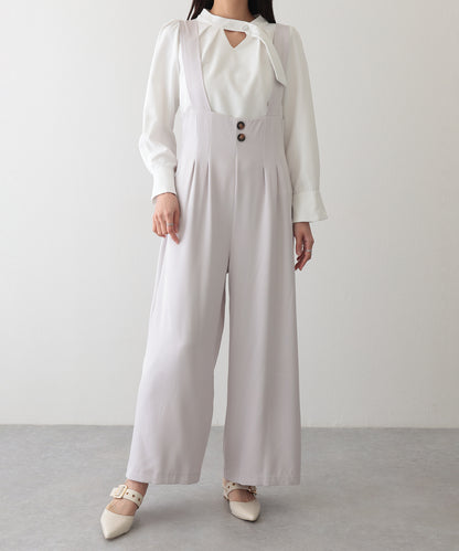 ダブルタック ボタン ハイウエスト サロペット パンツ