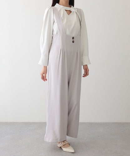 ダブルタック ボタン ハイウエスト サロペット パンツ