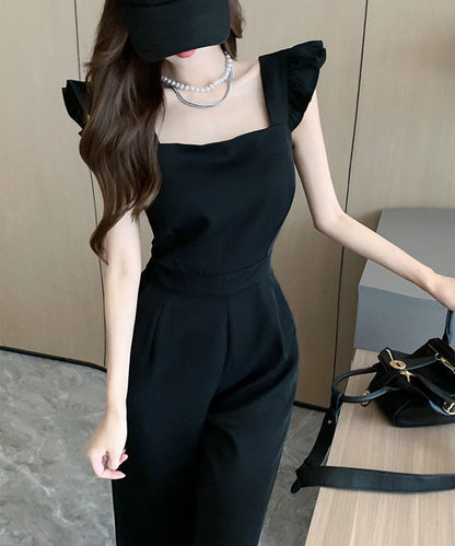 ショルダー フリル ハイウエスト フレア サロペット