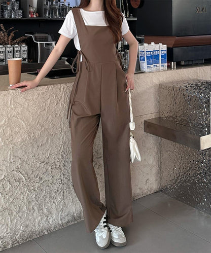 サイドリボン タック ハイウエスト サロペット パンツ