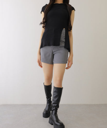 タック ハイウエスト フレア ショート パンツ