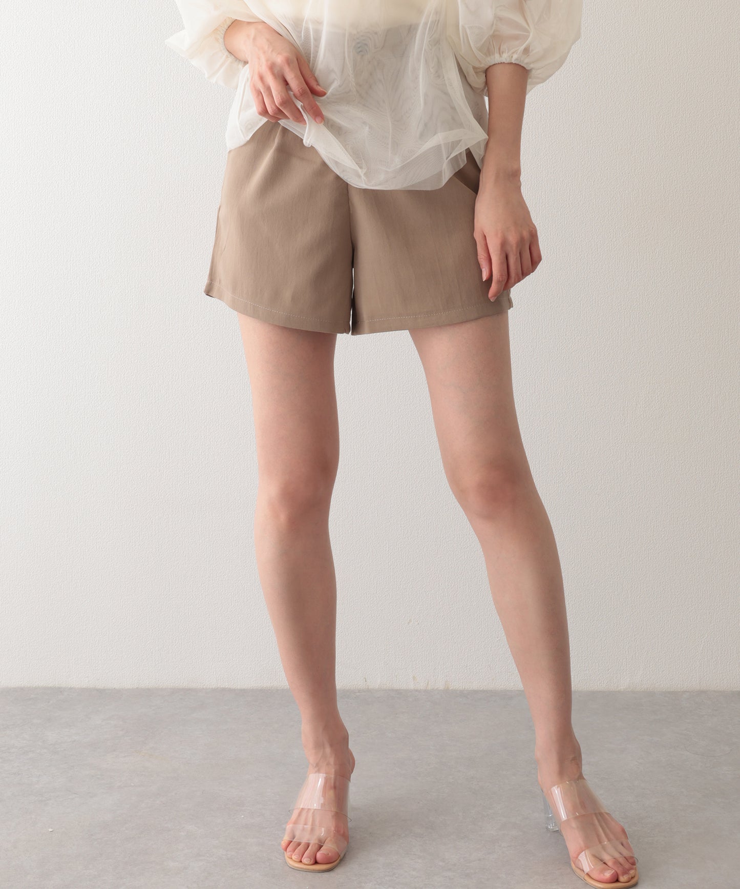 タック ハイウエスト フレア ショート パンツ