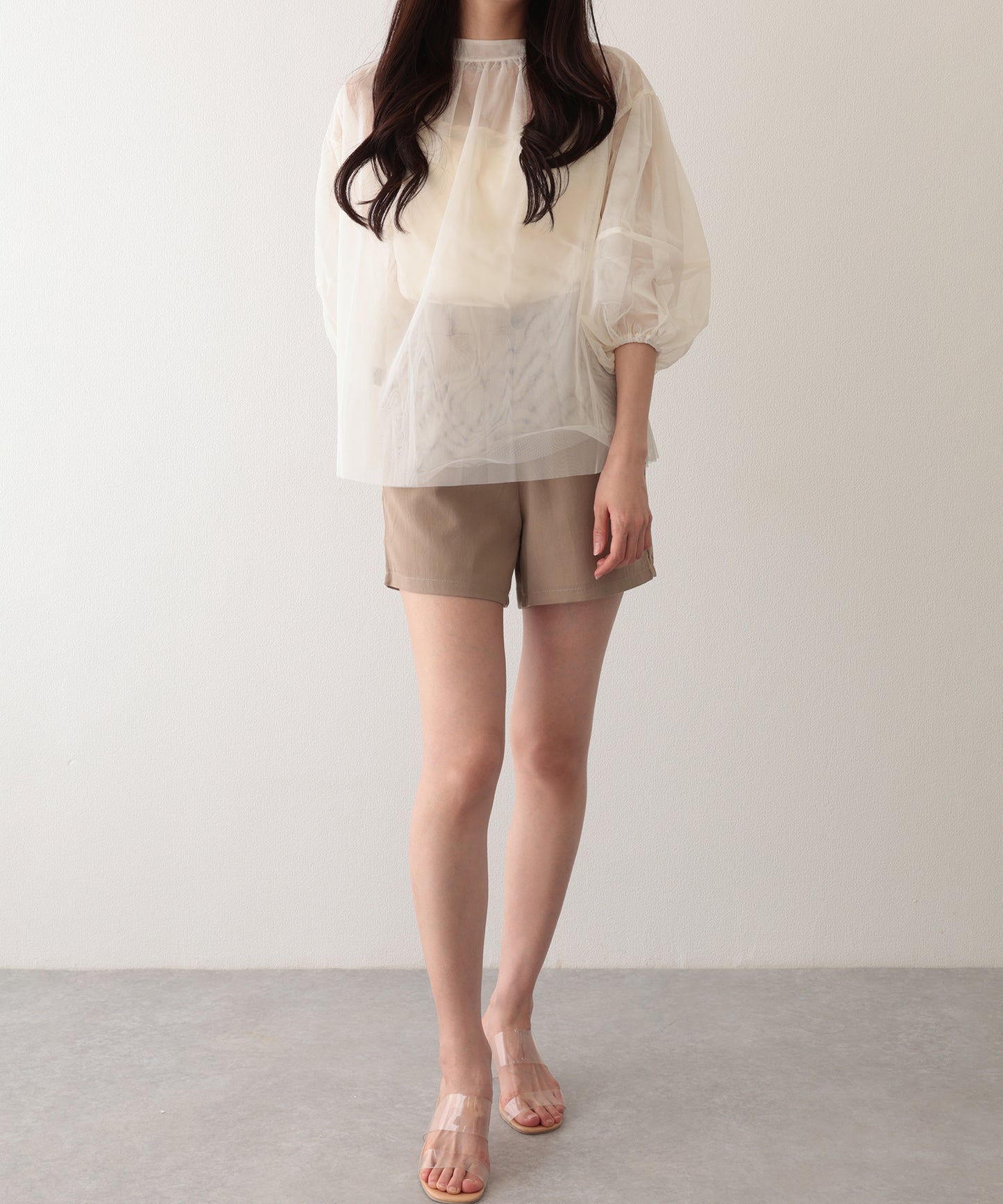 タック ハイウエスト フレア ショート パンツ