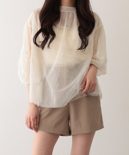 タック ハイウエスト フレア ショート パンツ