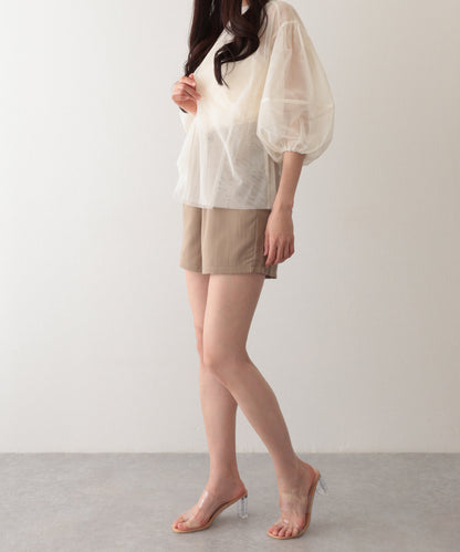 タック ハイウエスト フレア ショート パンツ