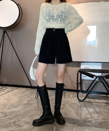 コーデュロイ タック ハイウエスト フレア ショート パンツ