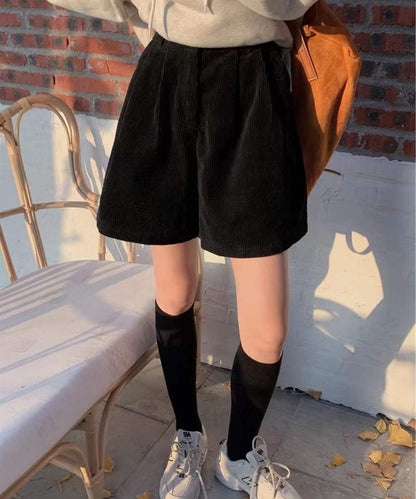 コーデュロイ タック ハイウエスト フレア ショート パンツ