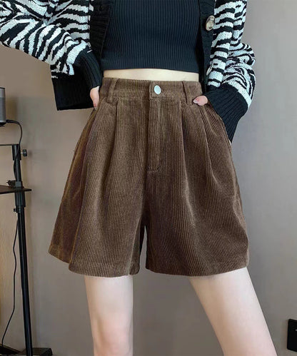 コーデュロイ タック ハイウエスト フレア ショート パンツ