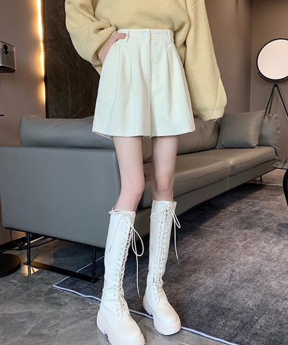 コーデュロイ タック ハイウエスト フレア ショート パンツ