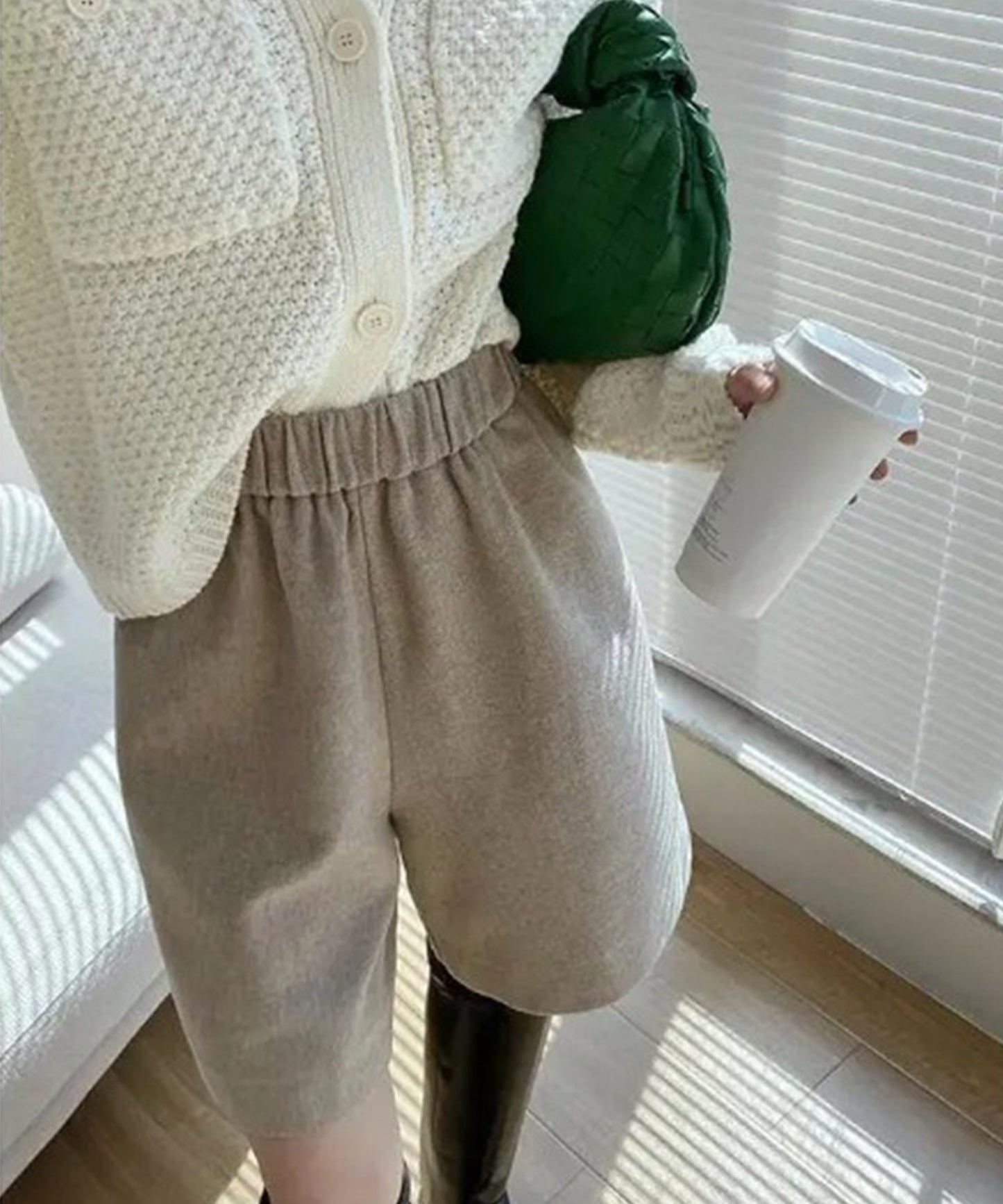 ウールライク ハイウエスト ショート パンツ