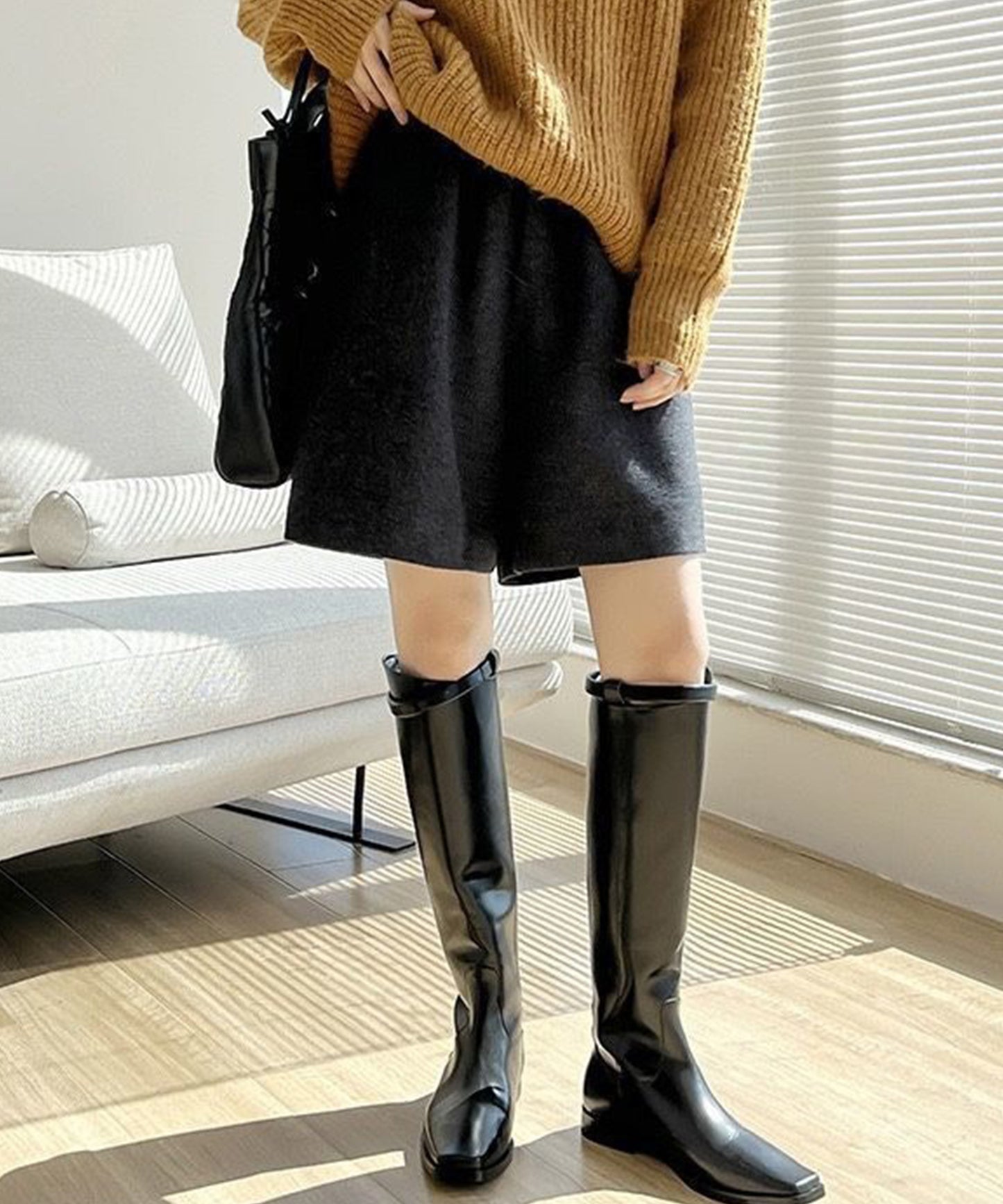 ウールライク ハイウエスト ショート パンツ