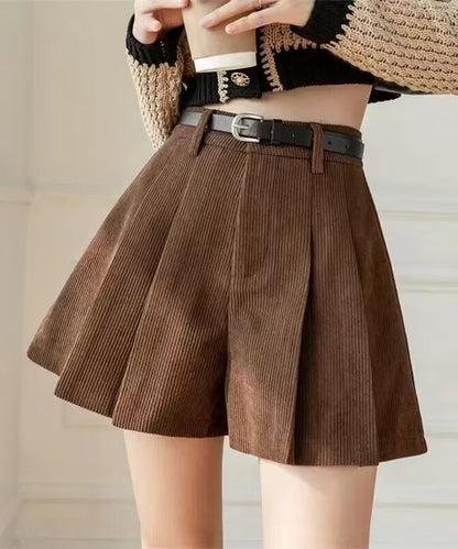 コーデュロイ プリーツ ハイウエスト ショート パンツ