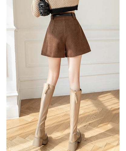 コーデュロイ プリーツ ハイウエスト ショート パンツ
