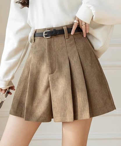コーデュロイ プリーツ ハイウエスト ショート パンツ