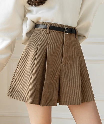 コーデュロイ プリーツ ハイウエスト ショート パンツ