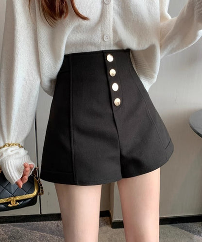 フロントボタン ハイウエスト フレア ショート パンツ