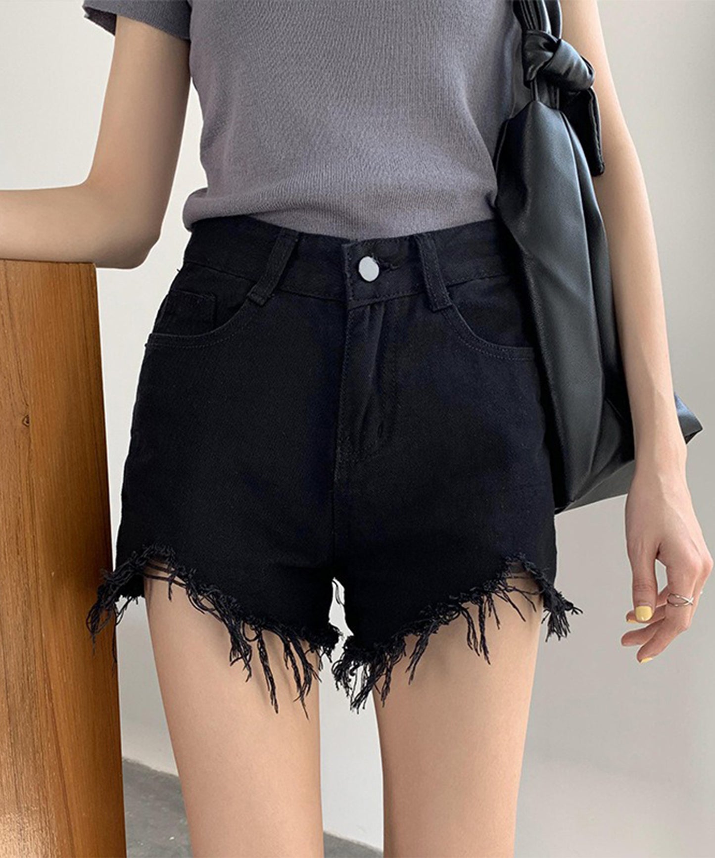 ハイウエスト ダメージ デニム ショート パンツ