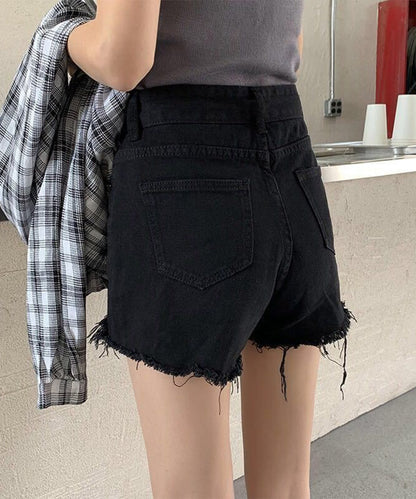 ハイウエスト ダメージ デニム ショート パンツ