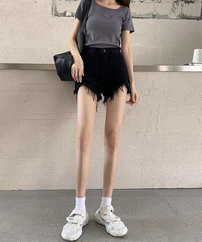 ハイウエスト ダメージ デニム ショート パンツ